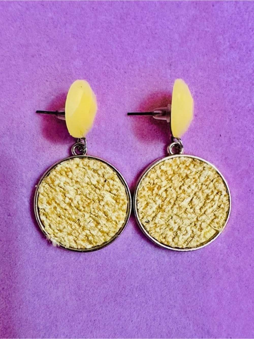 NWT Sunny Yellow Textured Disc Drop Earrings